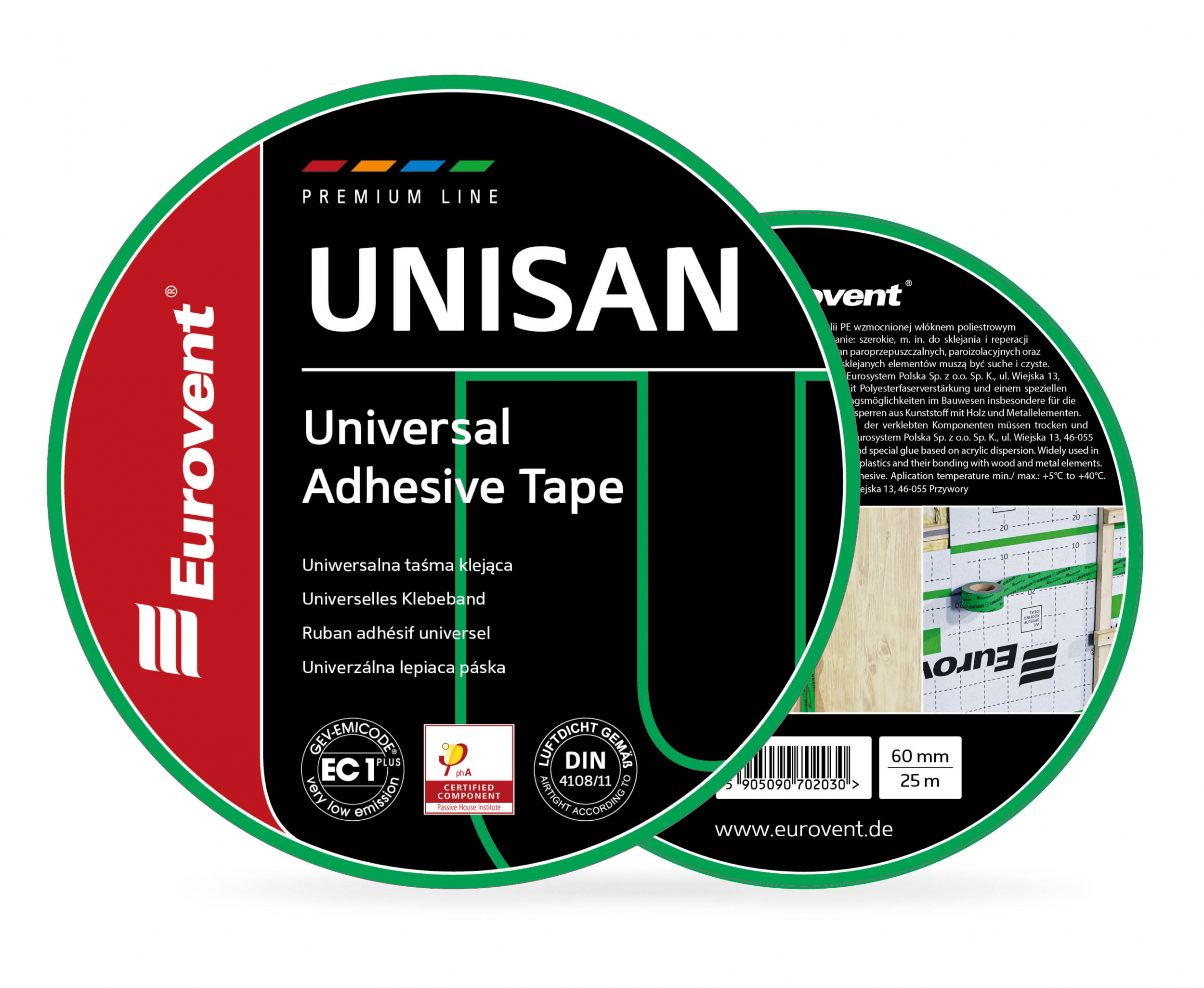Eurovent UNISAN | 60 mm × 25 m – universalt montasjetape (phA / EC1 Plus) - Bilde 4